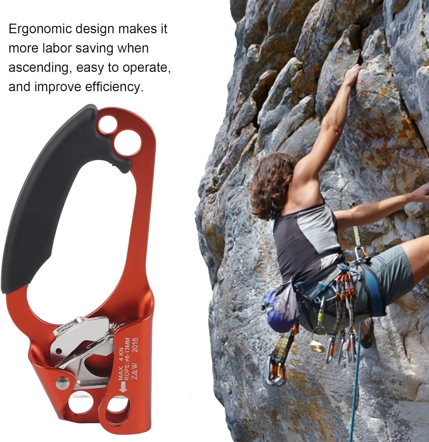 JEOZBM Climbing Hand Ascender, Mountaineering Tree Arborist Climbing Rappelling Equip, Right Hand Ascender for 8-12MM Rope, Strong Rappelling Gear Equipment