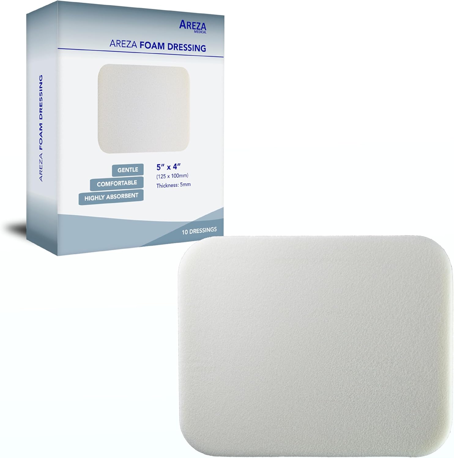 Areza Medical - Foam Wound Dressing - Polyurethane - Sterile - 5" x 4" (12.5 cm x 10 cm) - 10 PCS