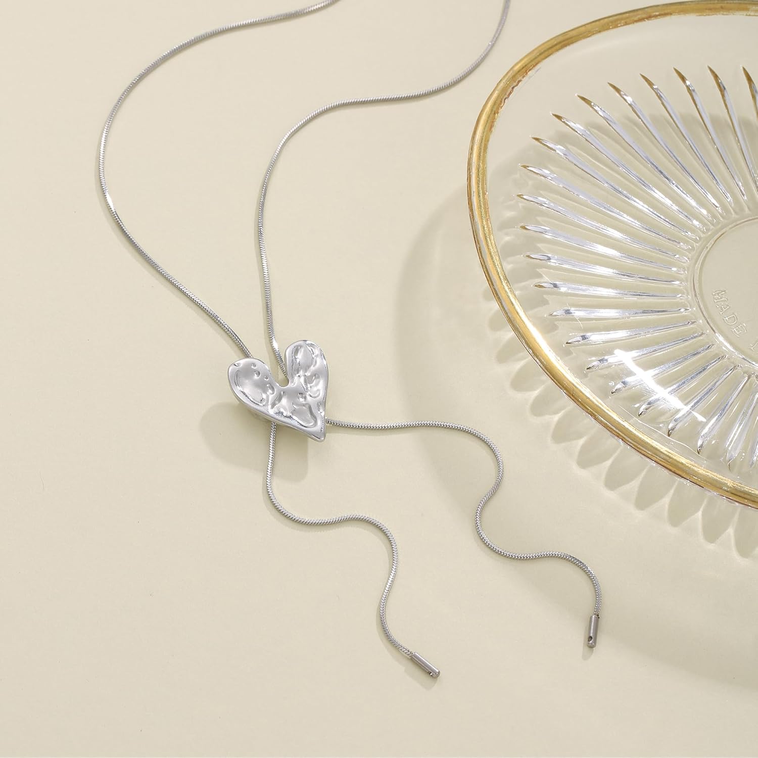 Silver Heart Necklace for Women Y Chain Adjustable Long Necklaces Fashion Dainty Jewelry - Image 5