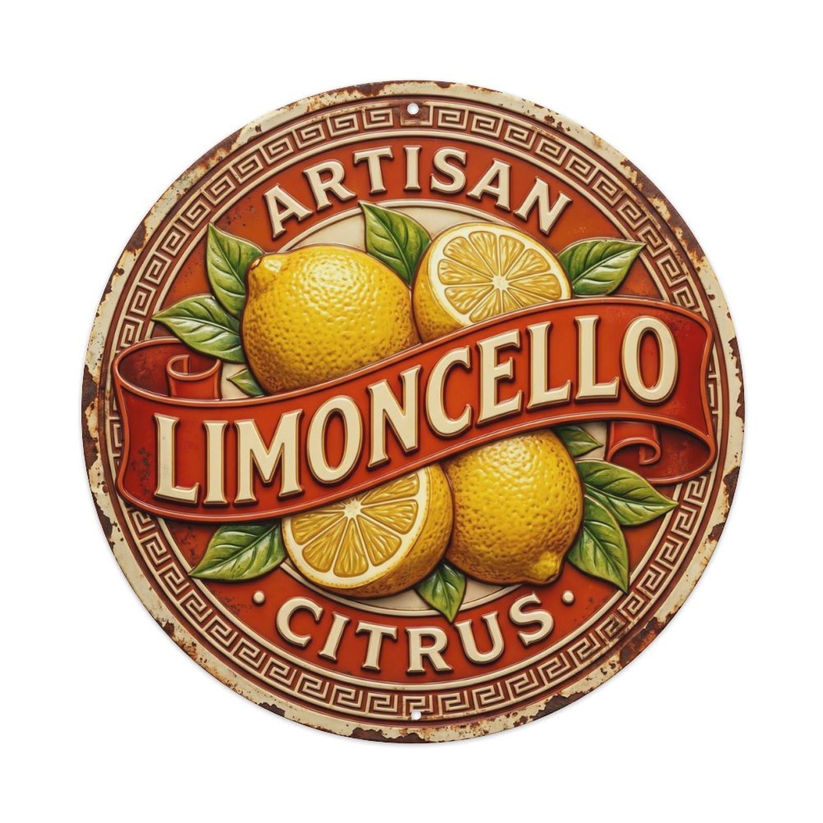 Artisan Limoncello Citrus Sign Metal Tin Sign Plaque Wall Decor for Cafe, Club, Garden Round Metal Poster 8x8Inch