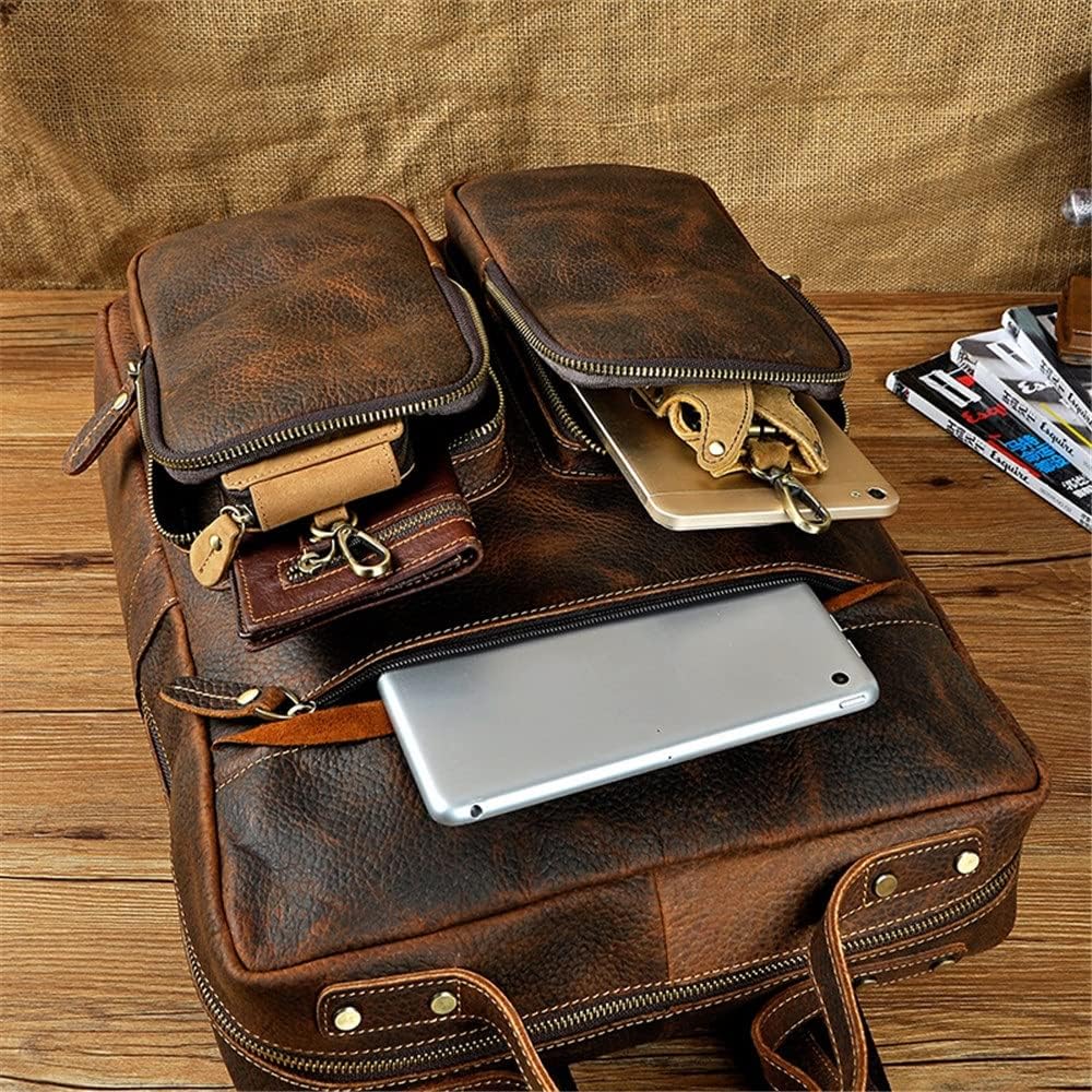Retro Genuine Leather Backpack for Men Large Capacity Travel Computer Bag College School Backpack Gift Box (Coffee) - Image 6