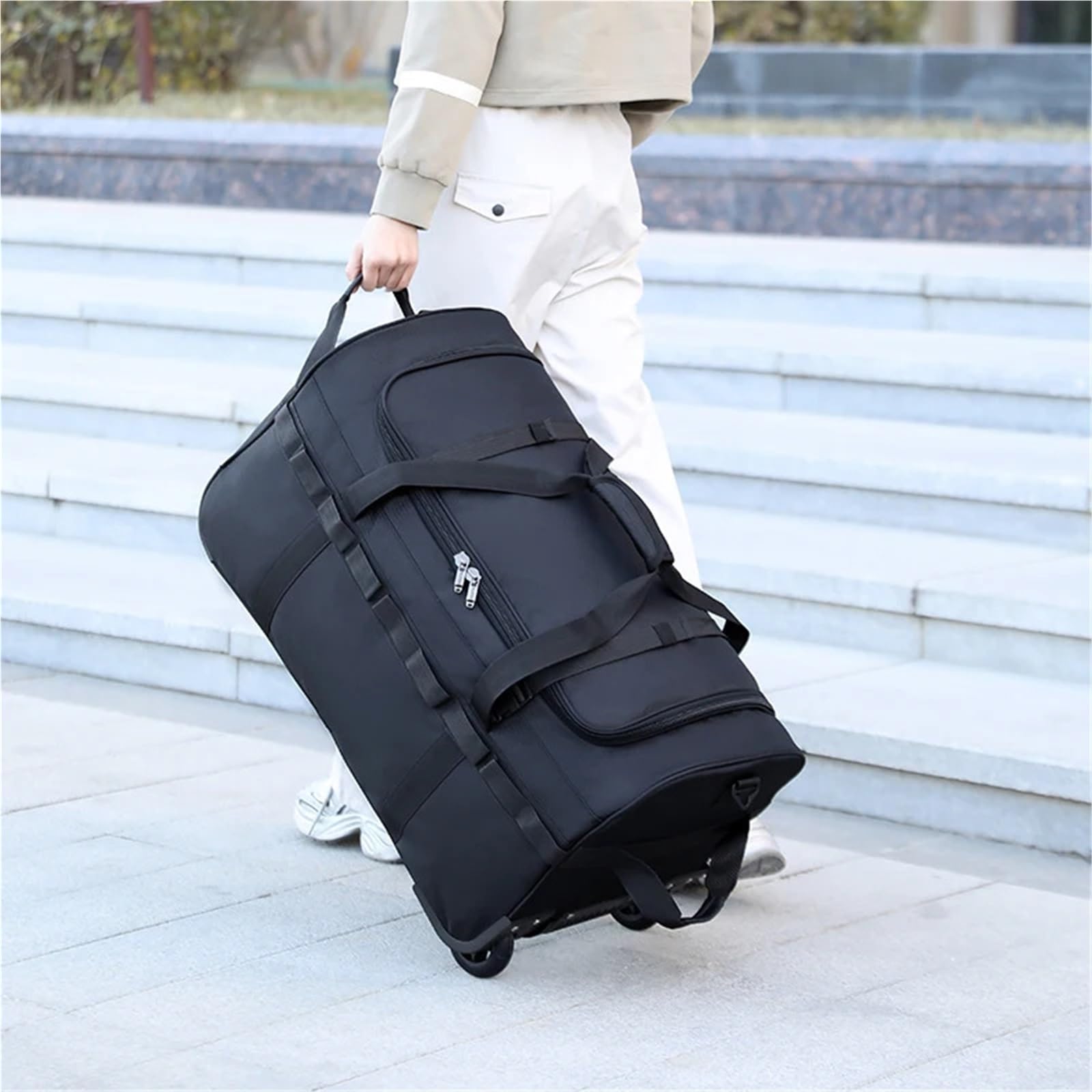Borsone da Viaggio con Ruote Borsone con ruote resistente, pieghevole, impermeabile, tracolla regolabile e tasche for viaggi palestra(Grey)