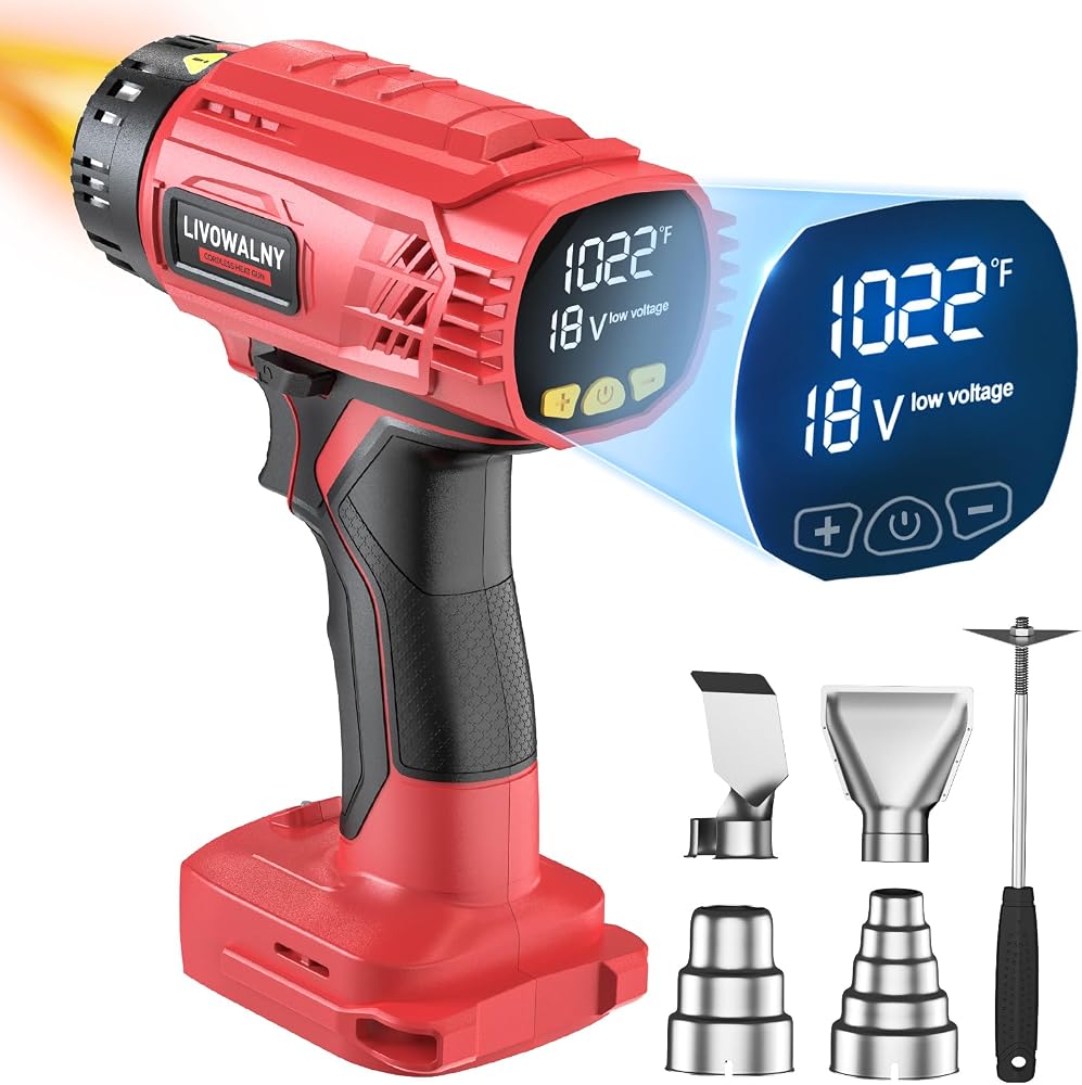 Heat Gun Compatible with Milwaukee 18V Battery (Tool Only) | 350W Cordless Battery Powered Heat Gun 122℉~1022℉ (50℃~550℃) Temperature Control w/LED Digital Display for Shrink Tubing