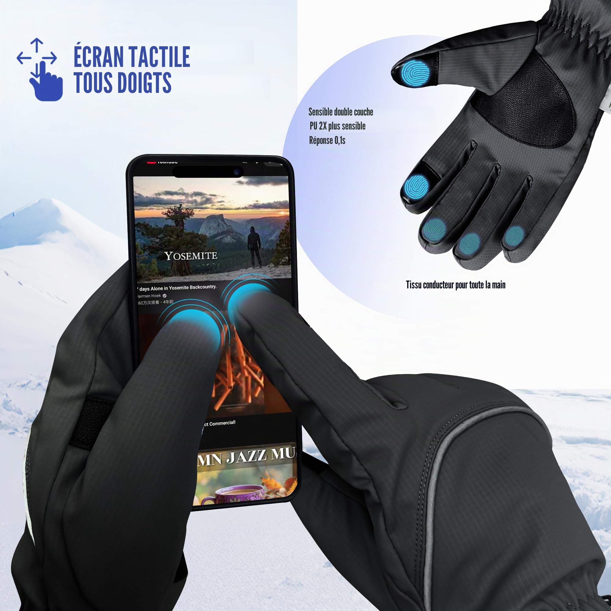 Origem Gants Hiver Homme et Femme - 3M Thinsulate Gant Chauffant Moto, Gants Thermiques Tactiles Imperméables Idéals pour Ski, Neige, Course à Pied, Cyclisme, Randonnée et Marche