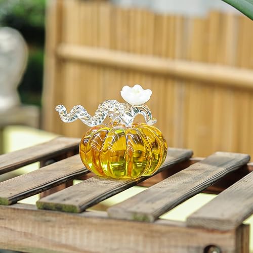 Miniatura 3 de LONGWIN Figuras de calabaza de vidrio soplado a mano, pisapapeles, 2.9 pulgadas, decoración de calabaza falsa de Halloween, decoración de cosecha de