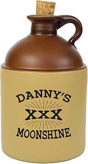 Personalized Half Gallon Moonshine Jug - Traditional Old Style, 1/2 Gal Engraved Glass Whiskey Decanter Bottle with Natural Cork Stopper and Finger Ring Holder - Ideal Gifts for XXX Moonshine (B269)