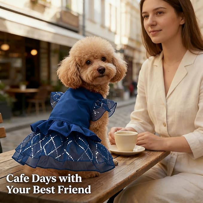 Vestido de Princesa para Perras Pequeñas y Medianas, Tutú Azul Marino Talla M miniatura 5