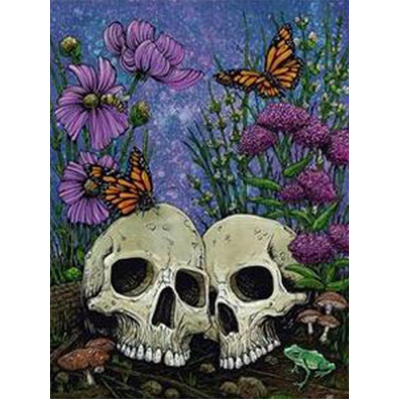RICUVED Diamond Art Painting, Flowers Skulls Diamond Painting Kits for Adults Full Round Drill, DIY 5D Butterflies Skeletons Diamond Dots Painting Arts and Crafts Gift Home Wall Decor 12x16Inch