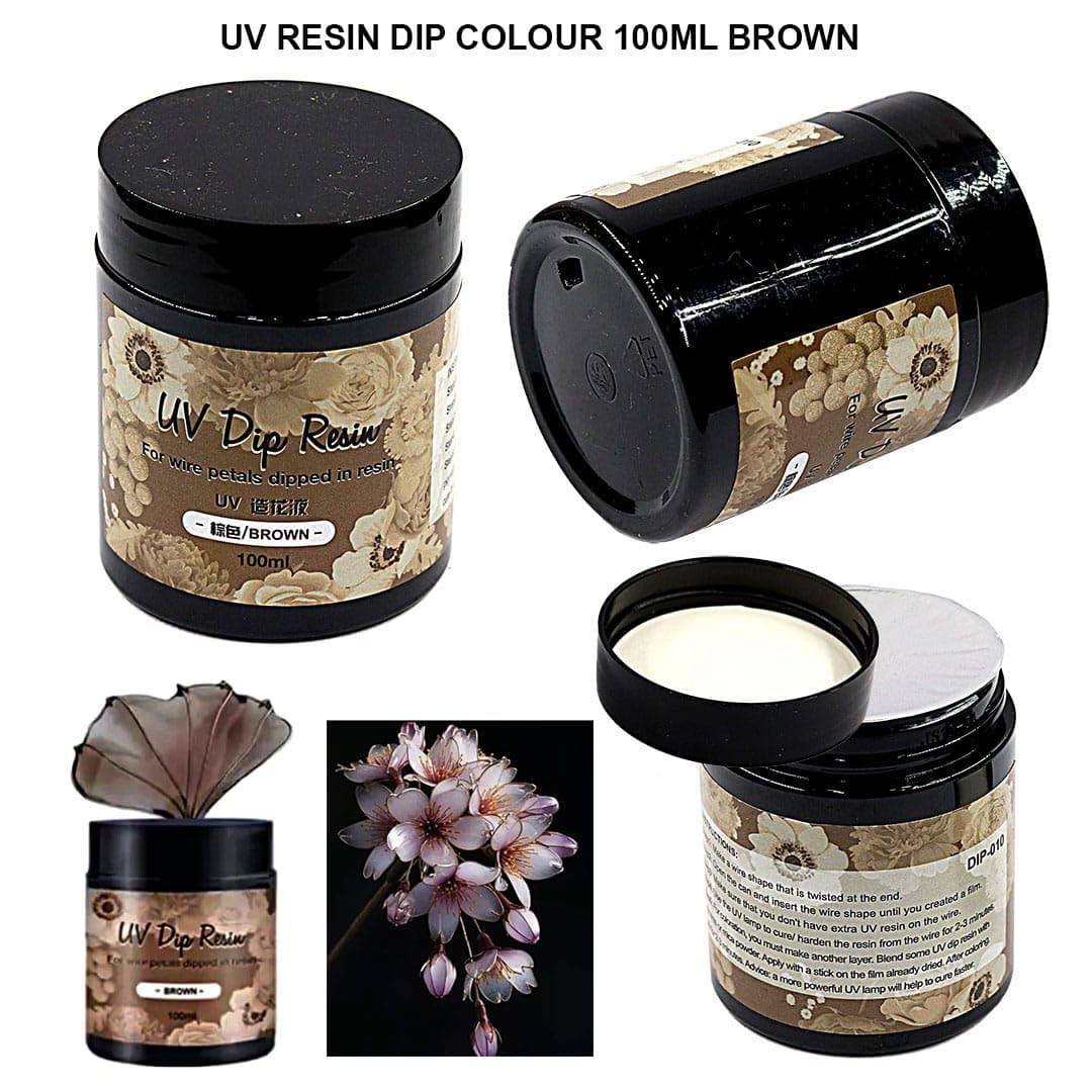 Pixora UV Dip Resin for Wire Flower Making - 100ml Colored UV Resin Dip Glue, Quick Curing & High Gloss Flower Making Liquid for Jewelry, Hairpins, DIY Crafts, Non-Toxic & Long Lasting (Brown) 3