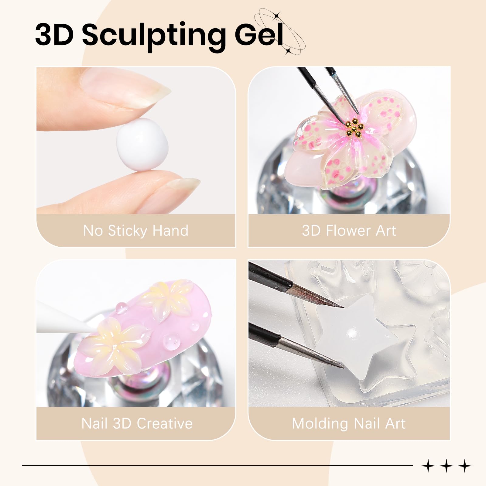 SUPWEE Żel 3D do paznokci, wielofunkcyjny, nieprzywierający, solidny żel z silikonową formą, pisak silikonowy, biały, przezroczysty, do modelowania paznokci 3D, do salonu "zrób to sam", 15 g