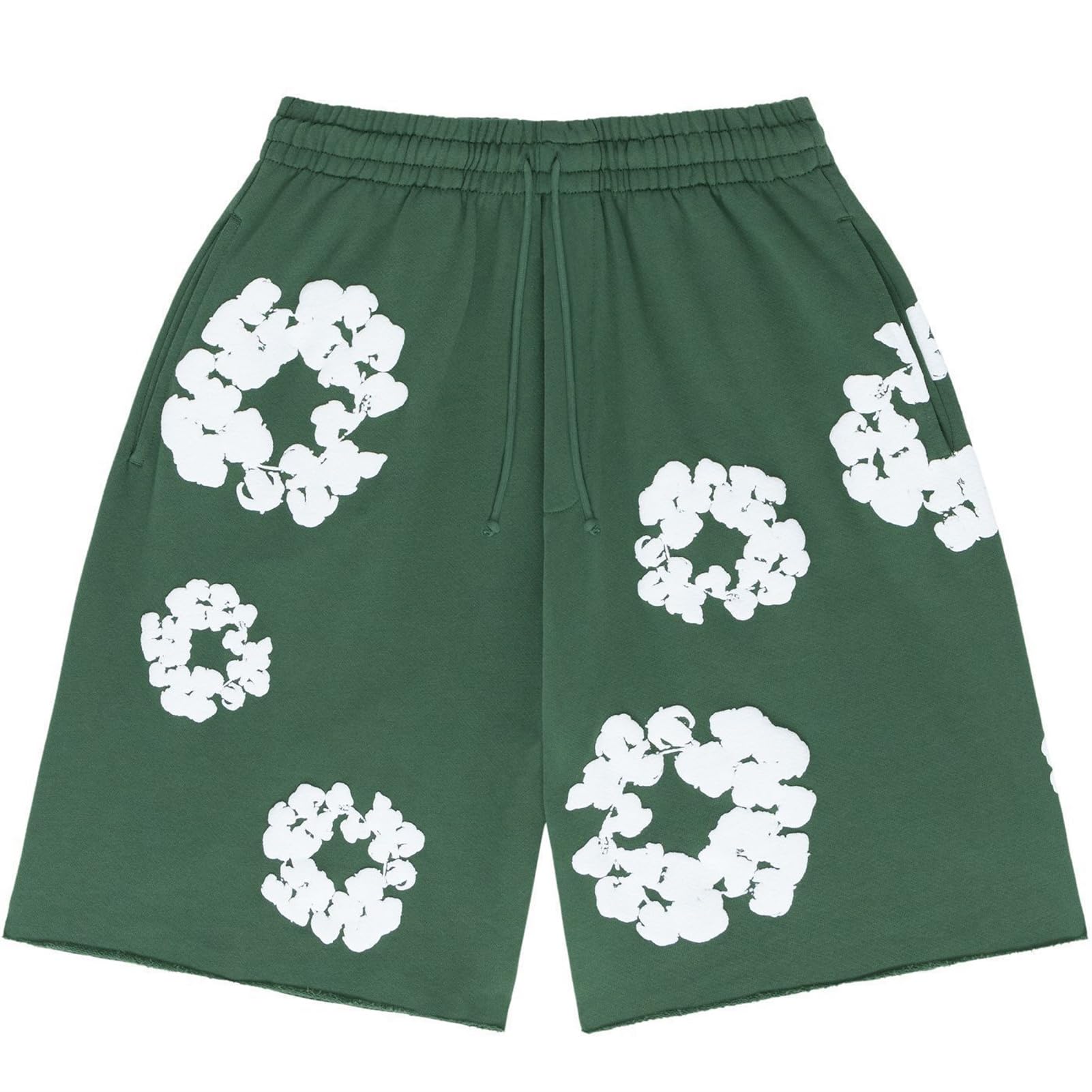 Pantalones Cortos Verdes para Hombres y Mujeres, (Pantalones Cortos de Corona Blanca) Talla s