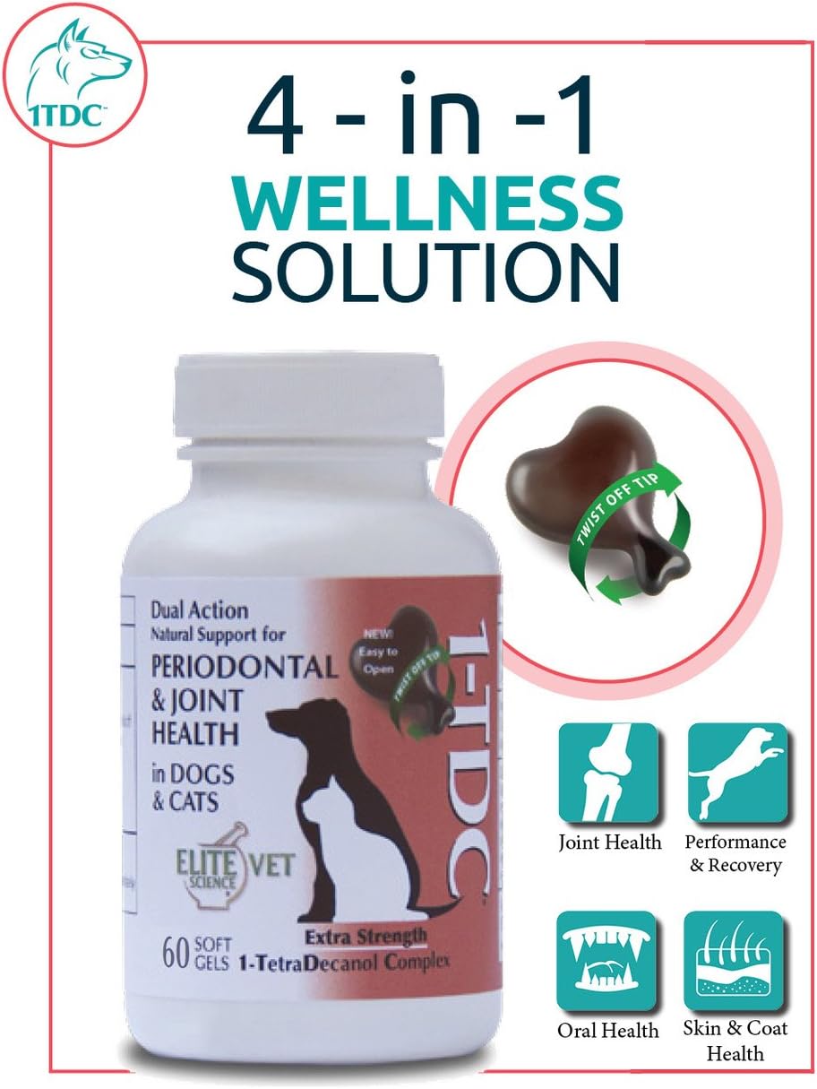 1TDC Dual Action Natural Support – 60 Twist Off Soft Gels | Delivers 4 Major Health Benefits for Dogs & Cats | Supports Oral Health, Hip & Joint Health, Muscle & Stamina Recovery, Skin & Coat Health : Pet Supplies