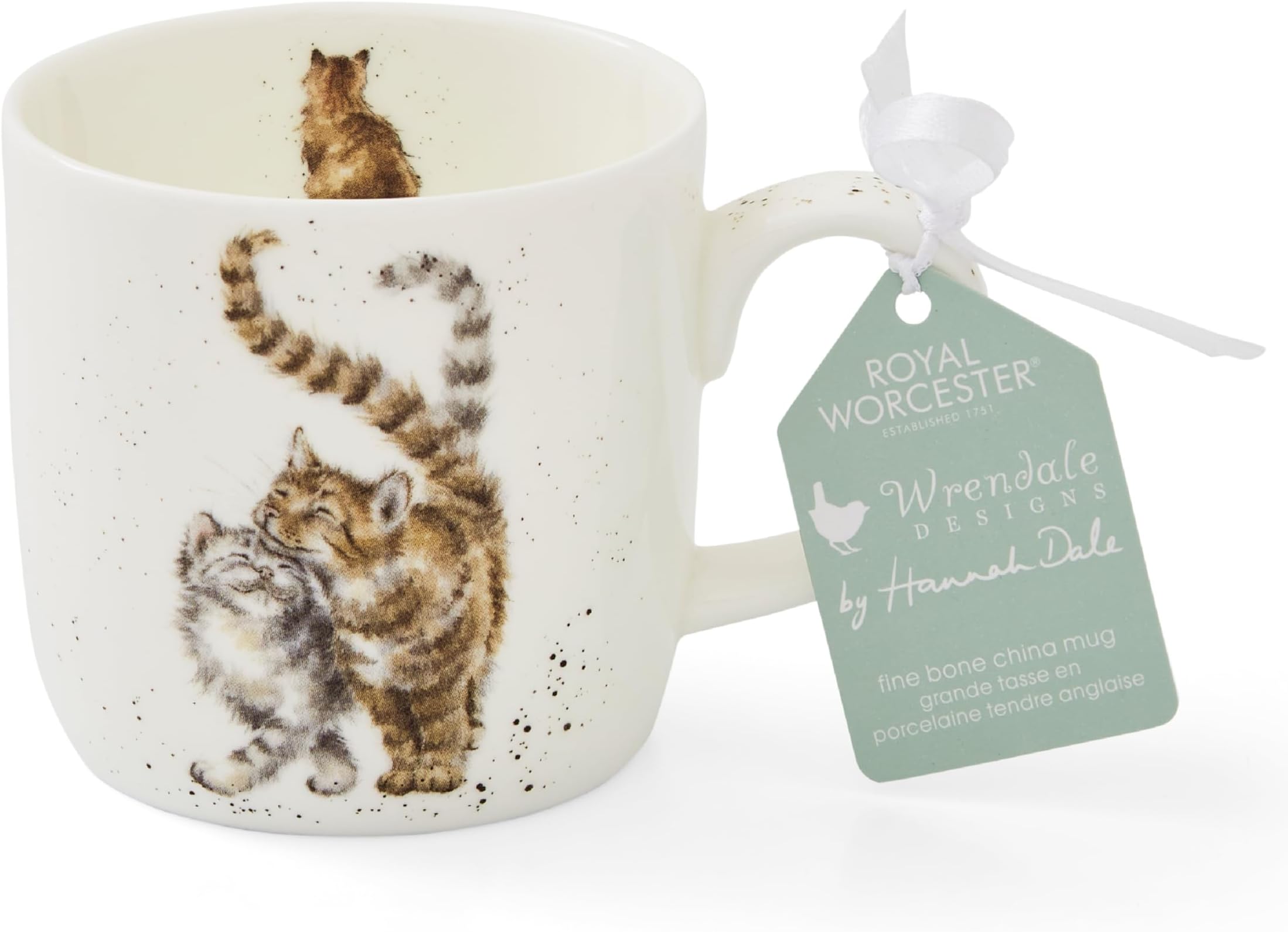 Royal Worcester x Wrendale Designs 'Feline Good' Coffee Mug - Fine Bone China White Mug with Handle, Featuring Two Cute Cat Illustrations by Artist Hannah Dale, Microwave & Dishwasher Safe, 310ml