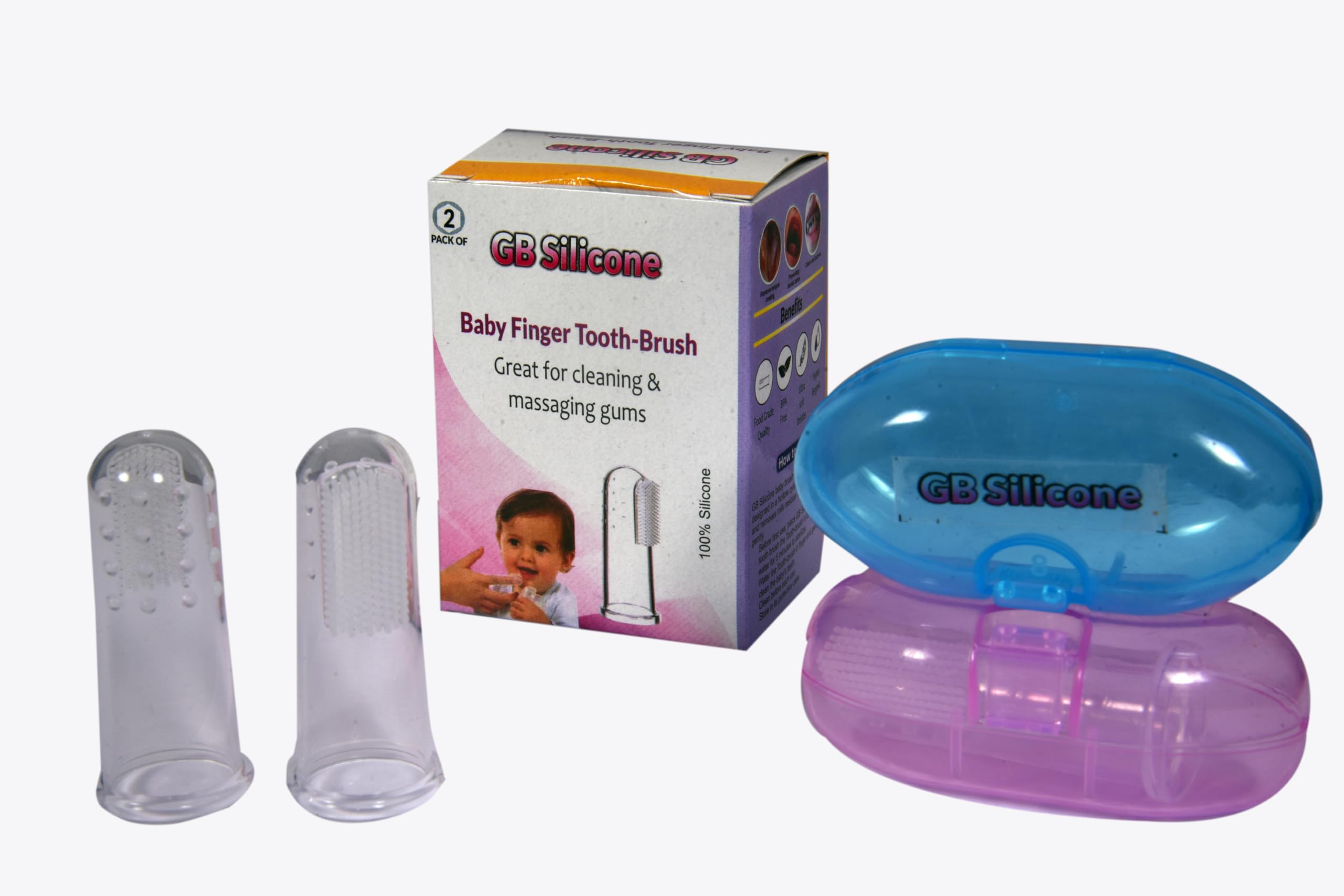 baby finger toothbrush, silicone, soft and flexible, for cleaning and massaging gums, pack of 2