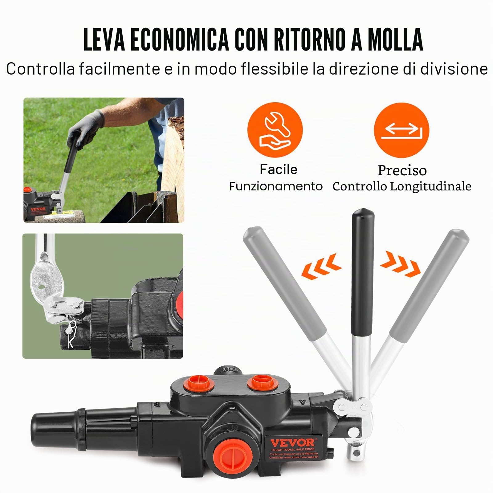 VEVOR Valvola spaccalegna idraulica 1 bobina, valvola di controllo direzionale idraulica da 25 GPM, valvola di caricamento idraulica 3626PSI, valvola di controllo joystick idraulico per piccoli