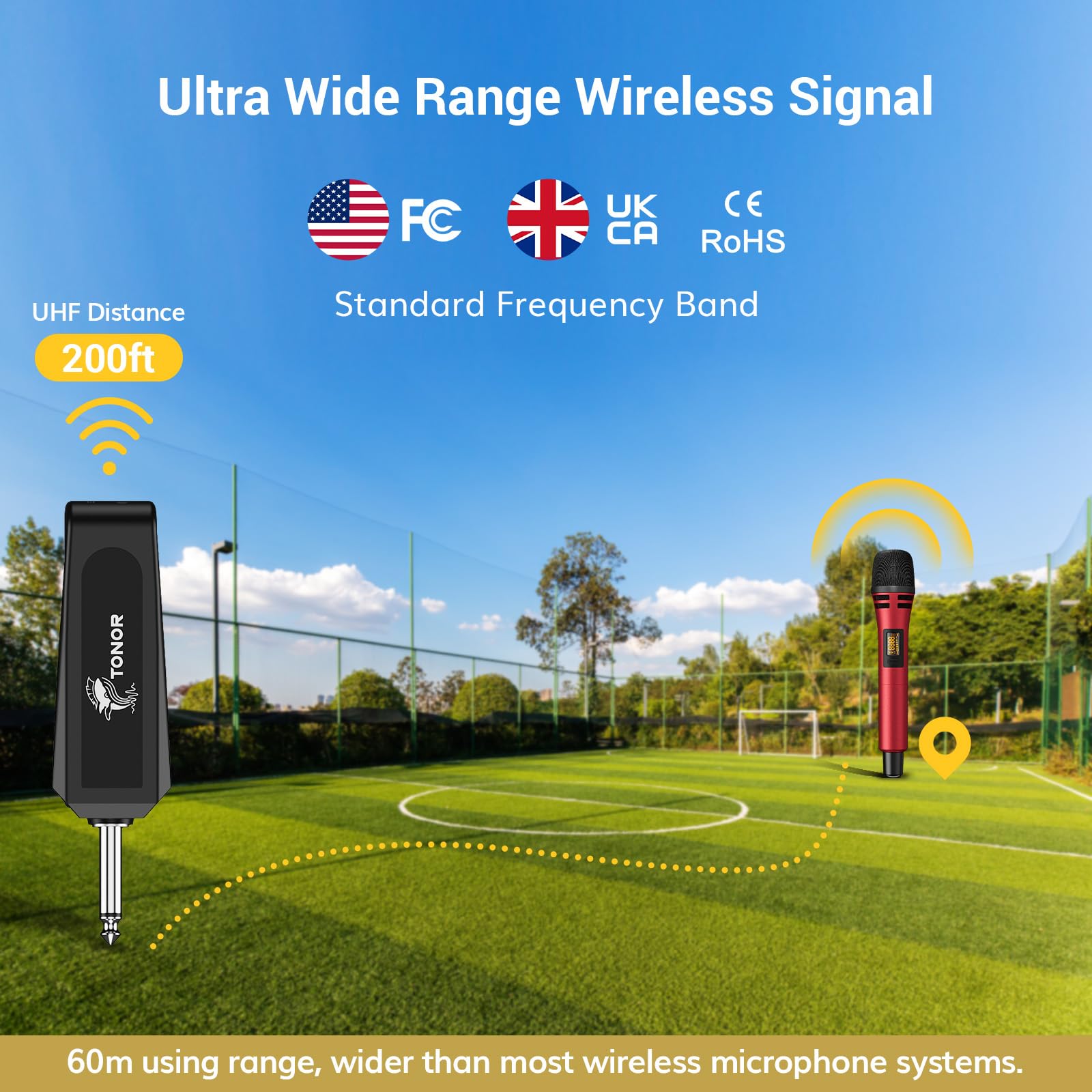 TONOR Microfono senza fili, UHF Sistema Karaoke con Due Microfoni Dinamici, Microfoni Inalambrici con Ricevitore Ricaricabile Kit per Canto, Matrimoni, DJ Party, Discorsi, 60M, Nero&Rosso, TW320