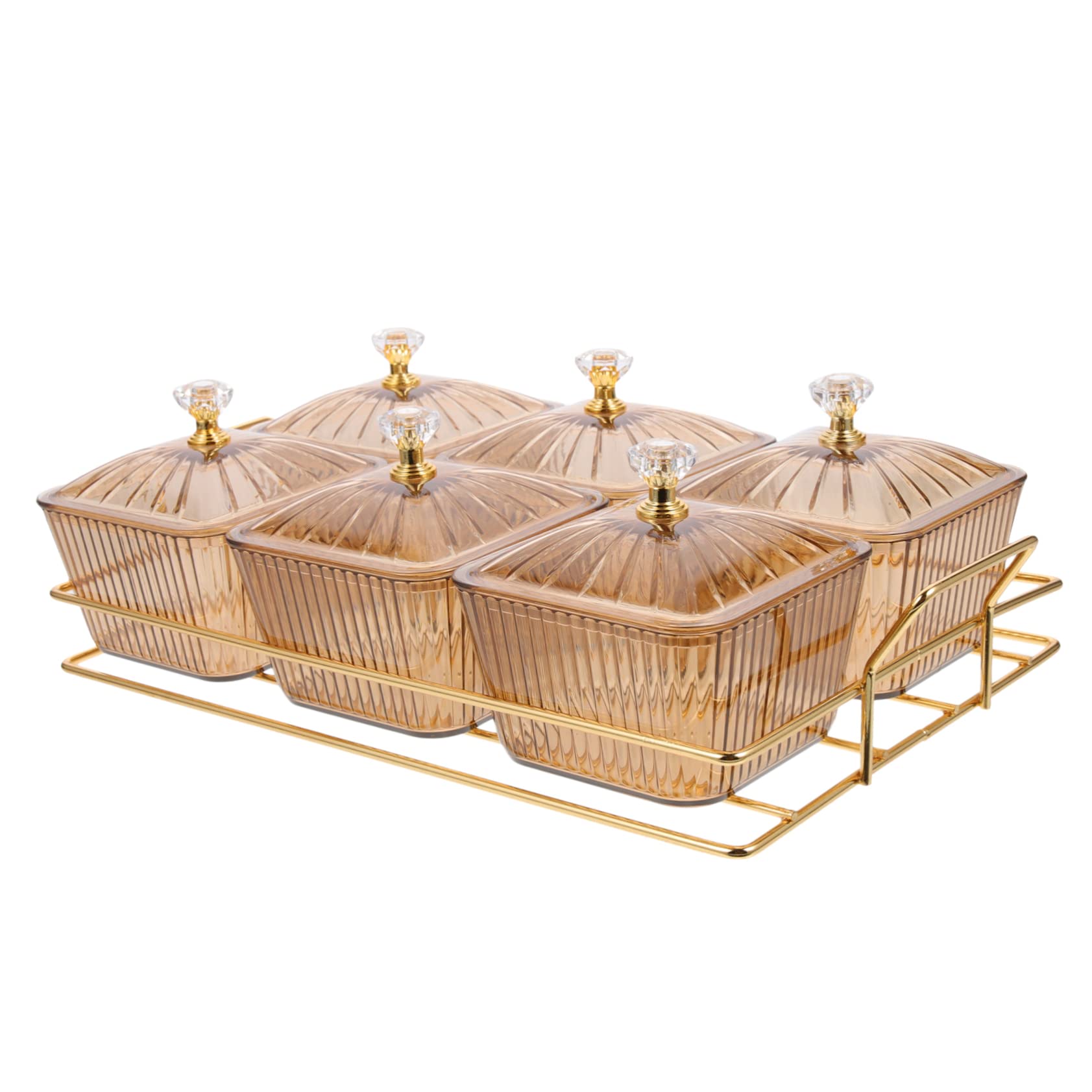 Didiseaon Plato De Aperitivos con 6 Compartimentos Color Ámbar, Bandeja para Servir De Plástico Resistente, Uso Doméstico Fiestas, Recipiente Dividido para Frutas, Snacks y Dulces
