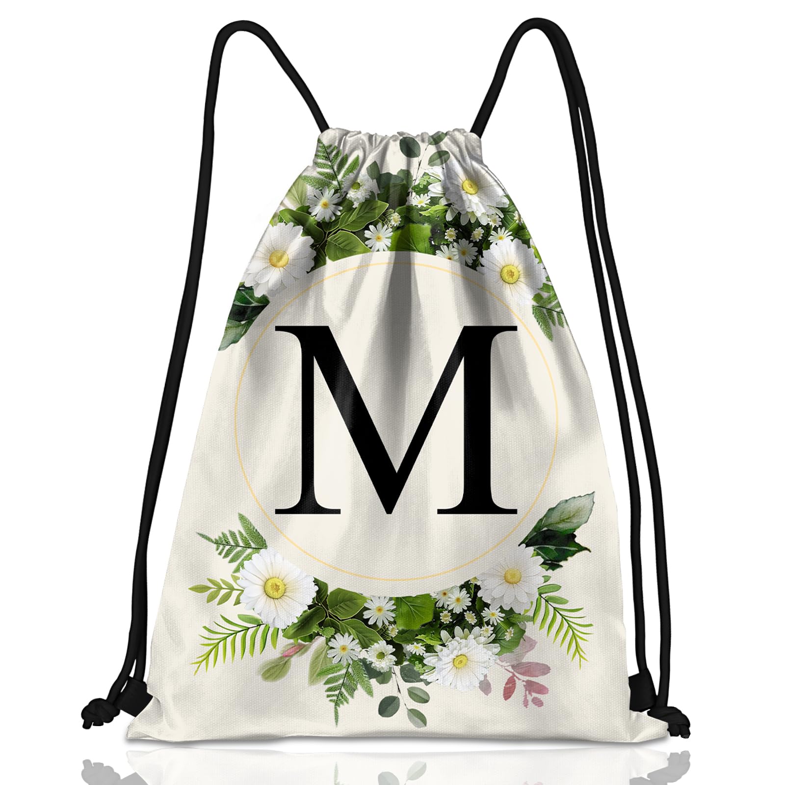 Zewurtuw Initial Letter Drawstring Backpack String Sports Gym Bags Waterproof Sackpack Cute for Men Women Beach (13"×17") (Letter-M)