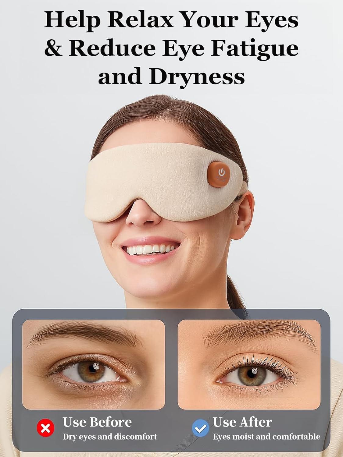 Heated Eye Mask, Cordless Warm Eye Compress for Dry Eyes, Birthday Christmas Gifts for Women Men, Washable Eye Heating Pad for Travel, Eye Relief, Improved Sleep (Khaki)
