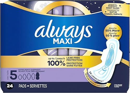Miniatura 10 de Always Maxi Overnight Pads con alas, talla 5, extra pesado durante la noche, sin perfume, 72 unidades