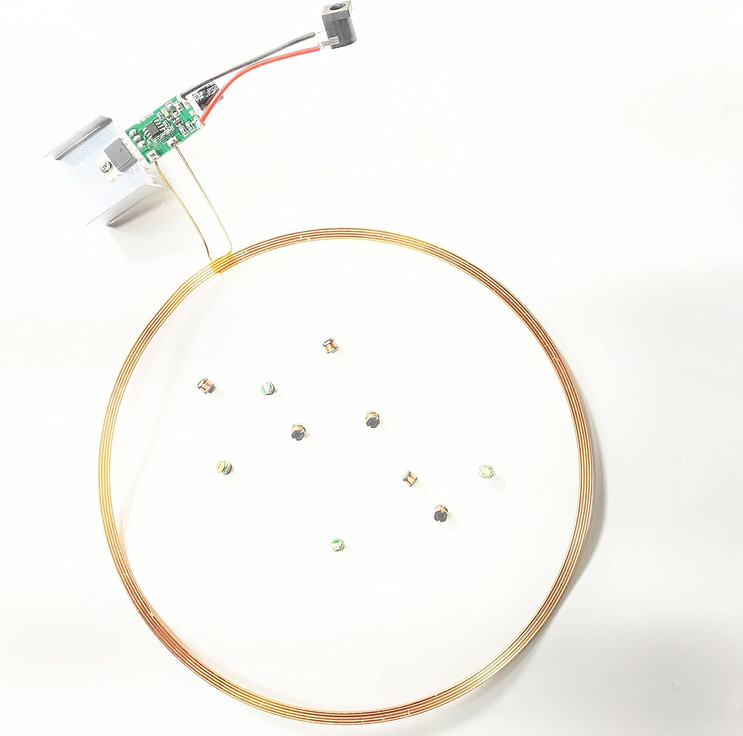 Taidacent 24V 200mm One to Many Long Distance Wireless Inductive Coil LEDs Induction Wireless Charging Power Supply Module (1 Transmitter Coil + 10PCS Multi LEDs + 1PCS 24V Power Adapter)