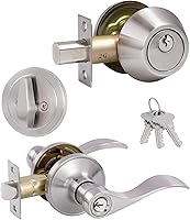 GITRANG Keyed Alike Door Lever Lockset with Deadbolt - Wave Style Lever, Satin Nickel, ANSI Grade 3 Secure Entry Set