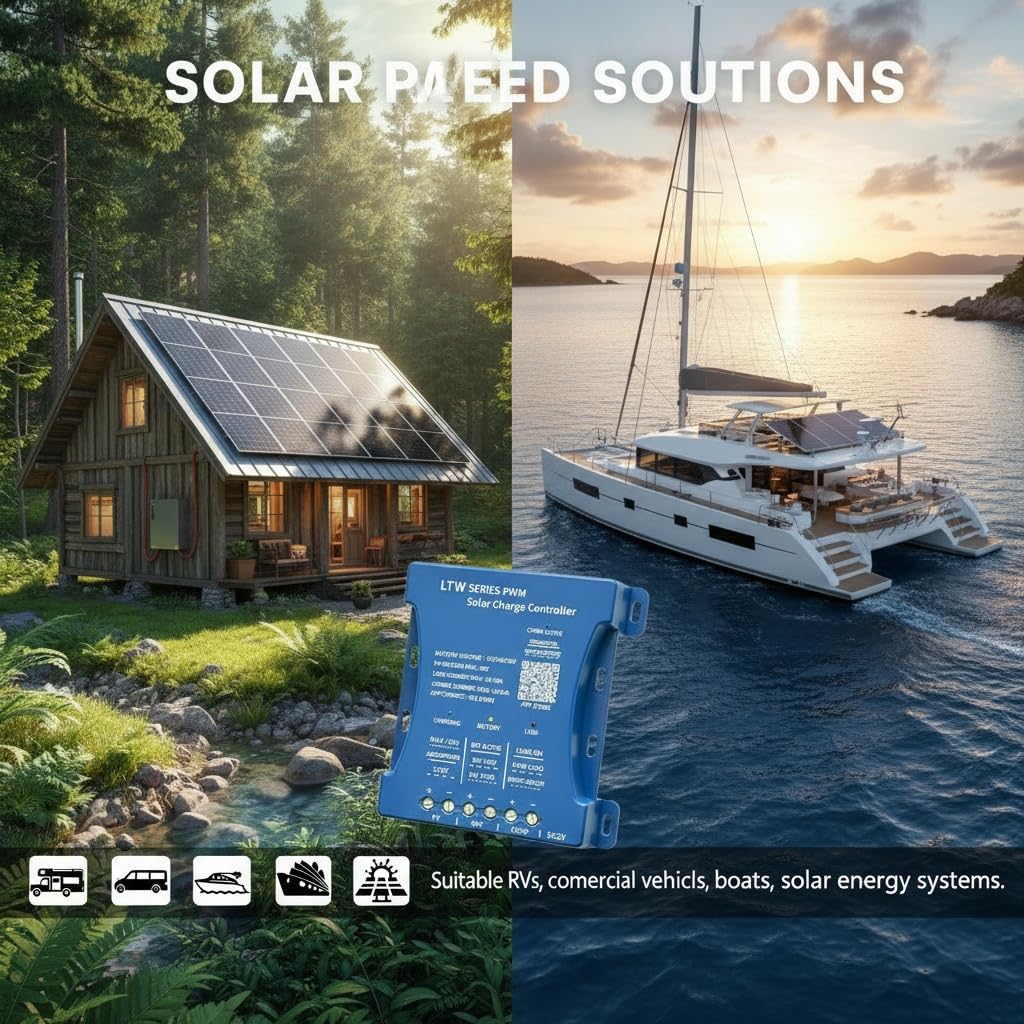 Regolatore solare 20A con WiFi & Bluetooth, PWM 12V/24V/36V per veicoli, ingresso PV 80V, regolazione tramite applicazione per batterie piombo-acido/LiFePO4/litio, ideale per camper/casa/installazione