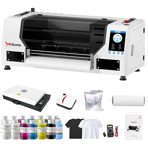 InkSonic Dual XP600 DTF Printer, 13'' T-Shirt Transfer Machine with White Ink Circulation, Automatic Cleaning, High-Speed Direct to Film Printing for Custom Apparel