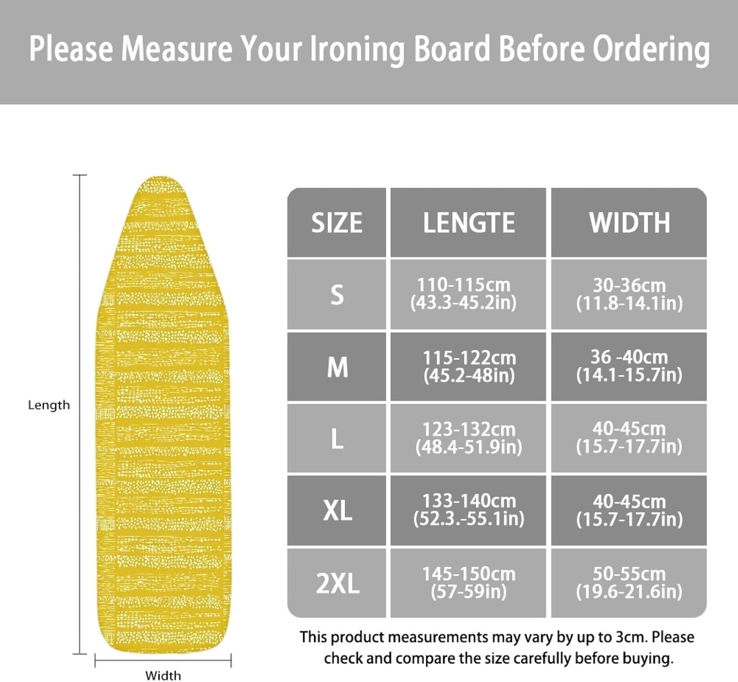 Large Ironing Board Cover and Pad 59x19 Yellow White Stripe Bar Iron Table Cover with Padding,Extra Wide,Resist Scorching and Staining,Heatproof,Adjustable Fastener Durable Stain