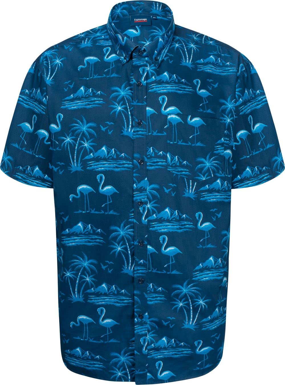 Espionage Mens Big Size Short Sleeve Flamingo Print Shirt in Navy Blue 5XL