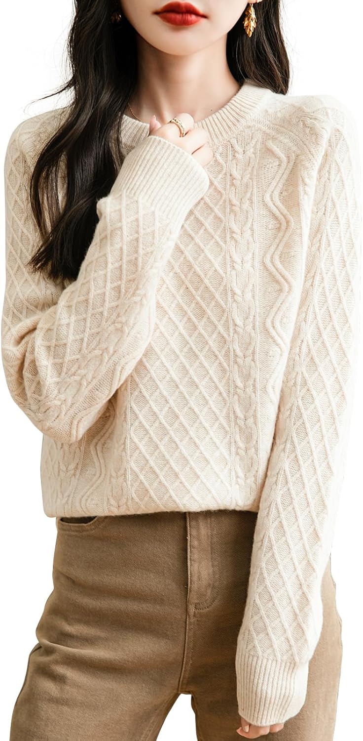 Chanyarn Women's 100% Merino Wool Sweater 2025 Fall Winter Casual Crew Neck Warm Long Sleeve Cable Knit Pullover Sweater