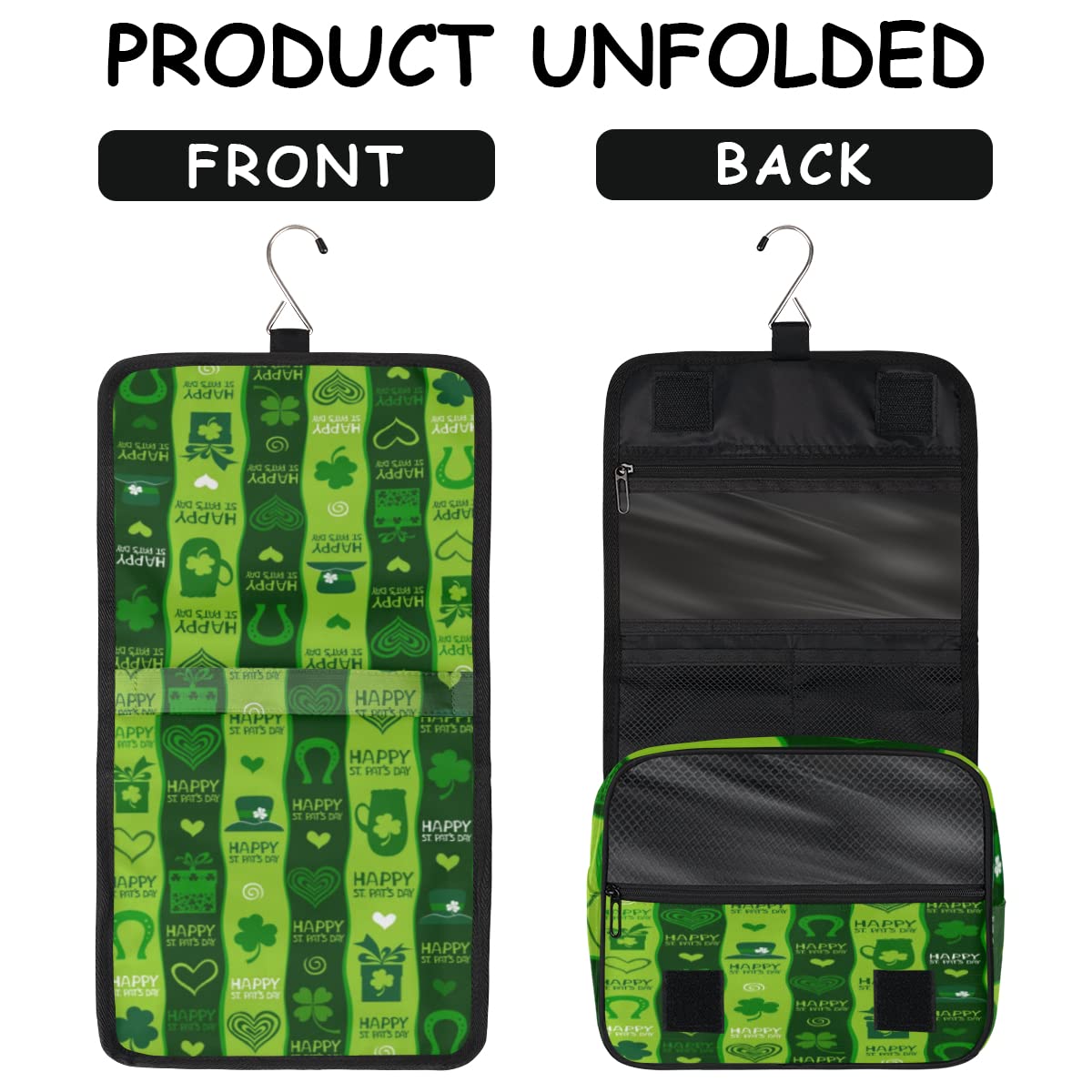 Happy St. Patrick's Day - Neceser de viaje con tréboles felices, bolsa de lavado unisex para colgar artículos de tocador cosméticos, multicolor, Talla única