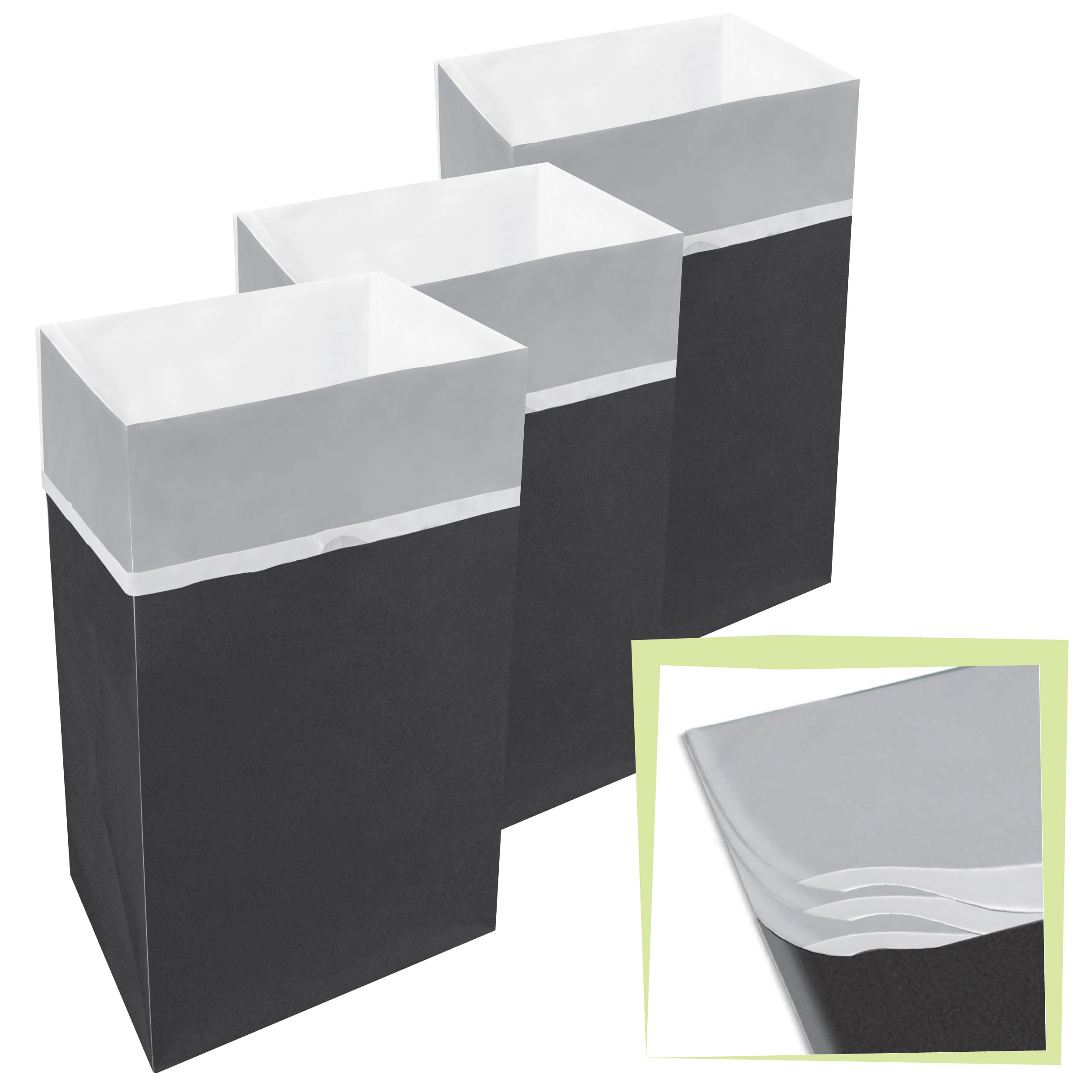 Photo 1 of ***PARTIAL SET/ MISSING TWO TRASH CANS***Clean Cubes 30 Gallon Disposable Pop-Up Trash Cans (3-Pack, Multi-Liner) with Fitted Bags – Foldable Garbage & Recycling Bins for Parties, Events & Kitchen (Black 30" H x 14" W x 17" D)