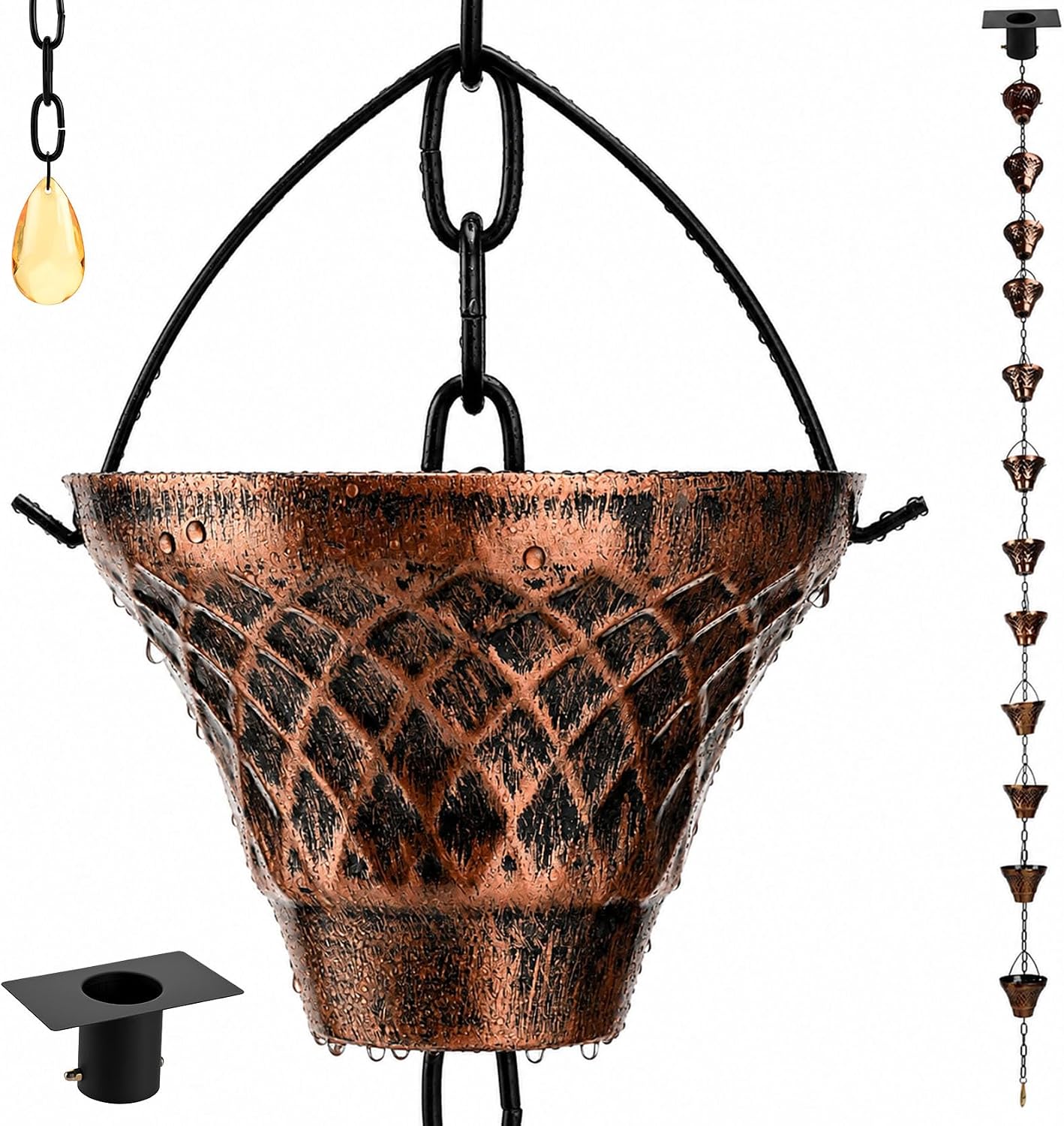 Rain Chain, 8.5 FT Copper Plated for Outside Gutters, Eaves, Drainage