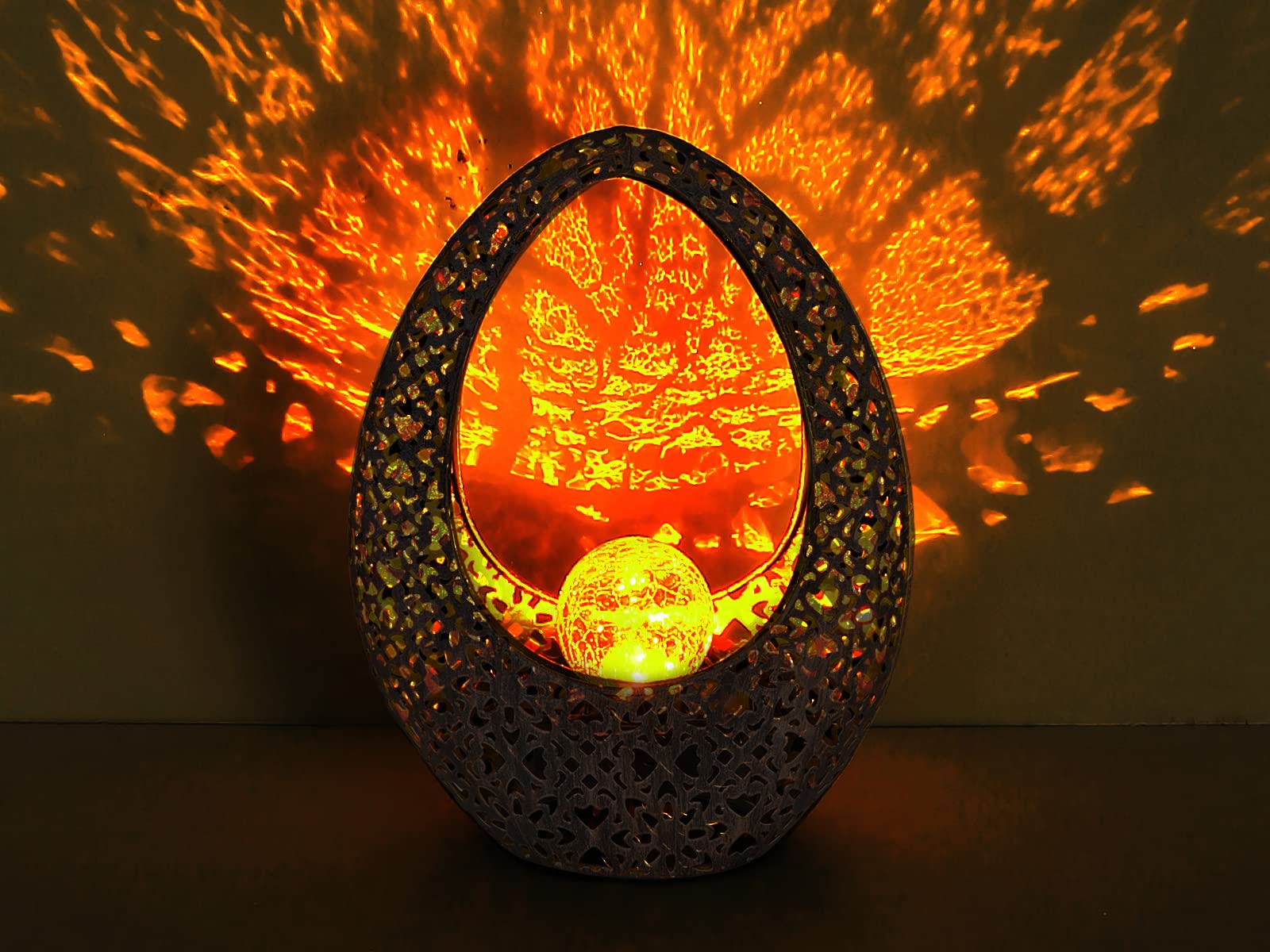Lampada solare con sfera di vetro crackle, metallo color bronzo oro, altezza 27,5 cm