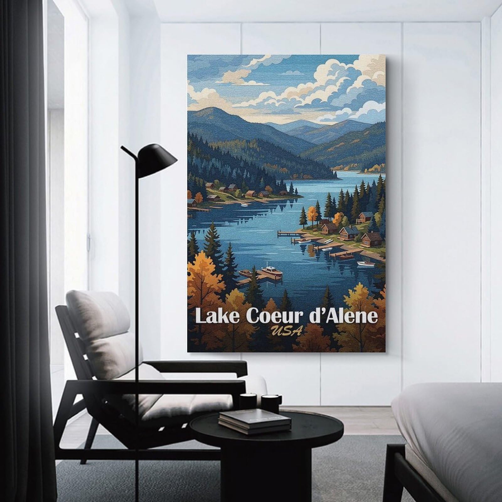 Junmoney Lake Coeur DAlene, USA Landscape Canvas Wall Picture, 08x12inch(20x30cm), for Flats, Guest Rooms Or Compact Rooms, An Easy Choice for New Home Styling