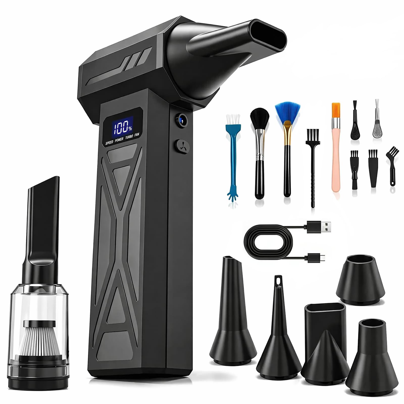 Soplador de Aire Potente, 3 Velocidades,150000 U/min, Aire Comprimido Limpieza PC, Soplador de Aire con Batería de 4000mAh, Portátil Air Duster para Limpiar PC,Coche, Laptop, Teclado