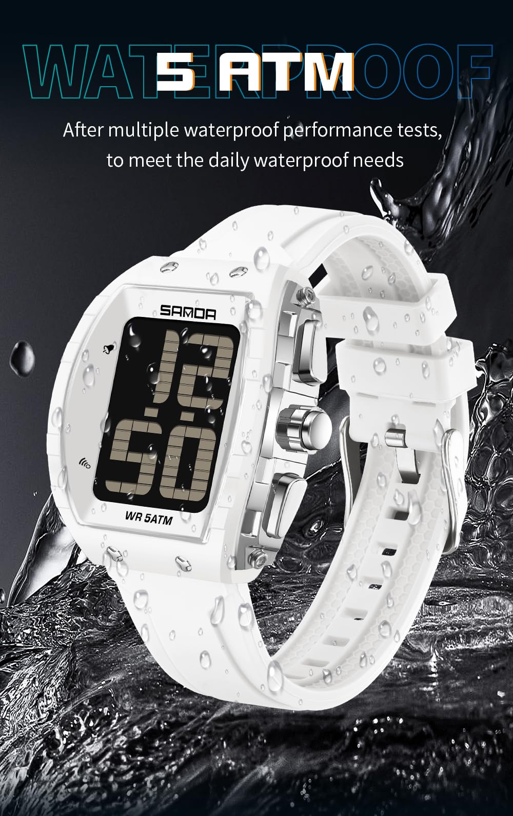 Gosasa Reloj digital parlante para hombre, esfera grande, LED, 5 ATM, impermeable, a prueba de golpes, reloj de pulsera deportivo con tiempo de voz, alarma, temporizador, retroiluminación, pantalla