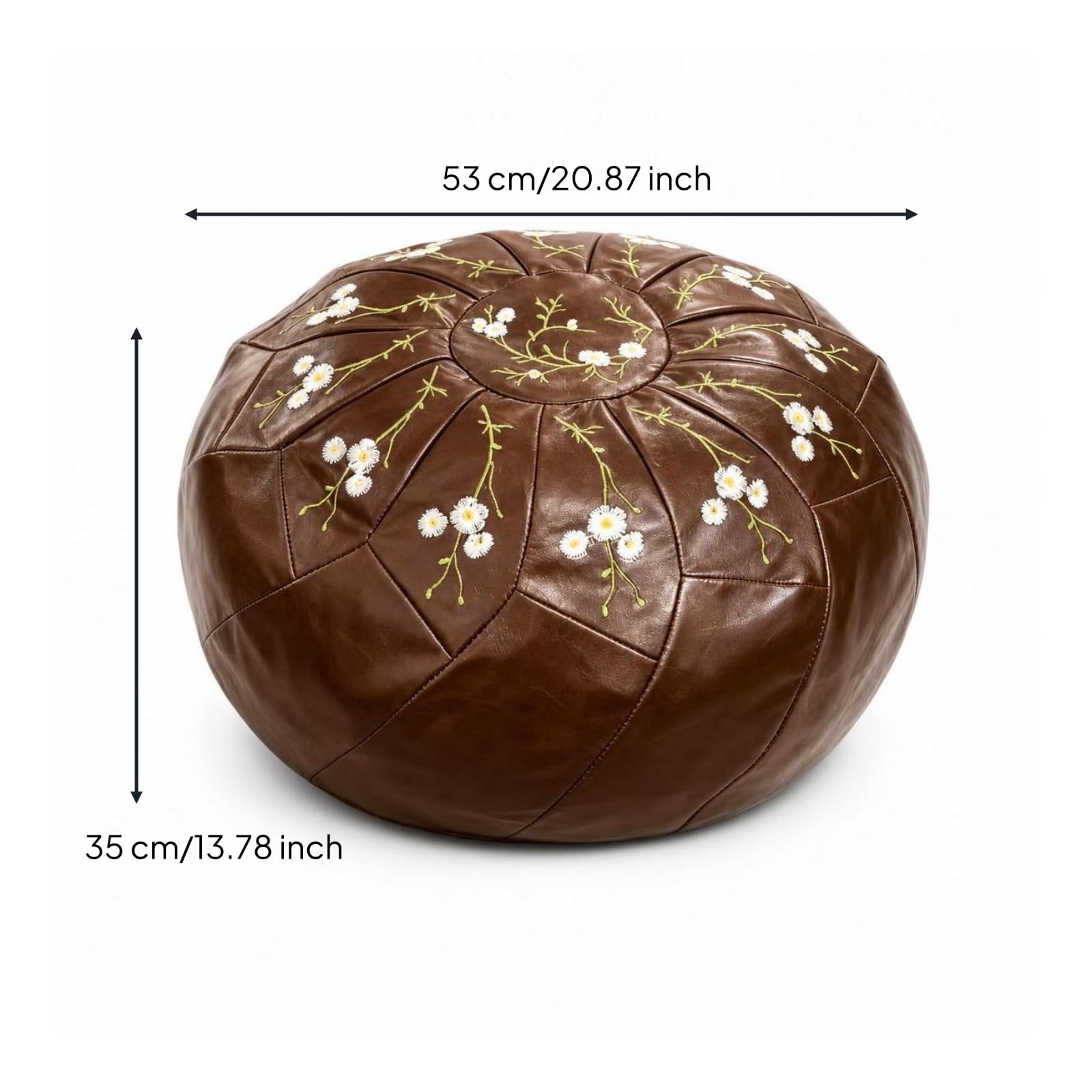kowaku Pouf Contenitore Rotondo Poggiapiedi Sgabello Cassapanca Pelle Cerata con Ricamo E Finitura Morbida Vano Interno per Piccoli Oggetti Accesso Pratico, Marrone Scuro