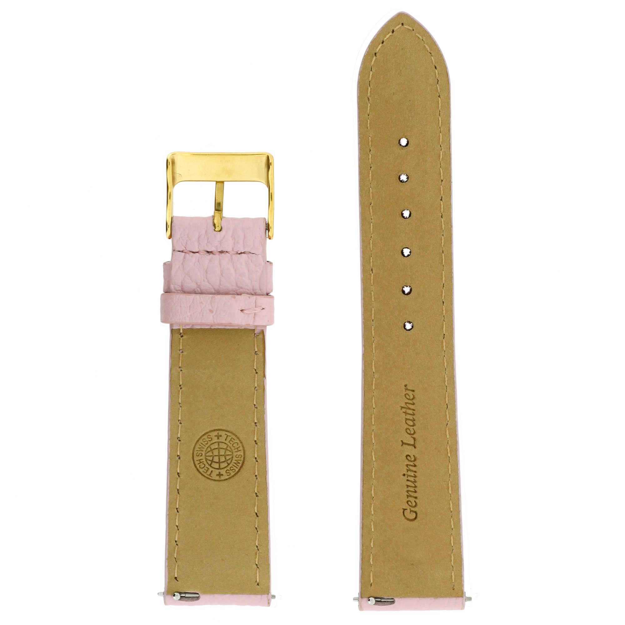 Tech Swiss Watch Band Genuine Leather Pink Quick Release Built-in Pins 18mm Gold-tone Buckle