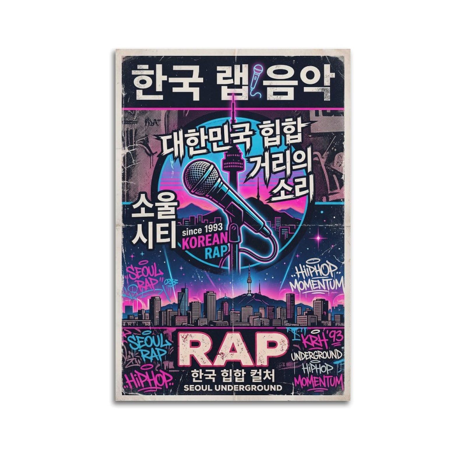 OKNGB Vintage Rap Music K-Hiphop Neon Seoul Underground Poster Decorative Painting Canvas Art Picture 20x30inch(50x75cm)