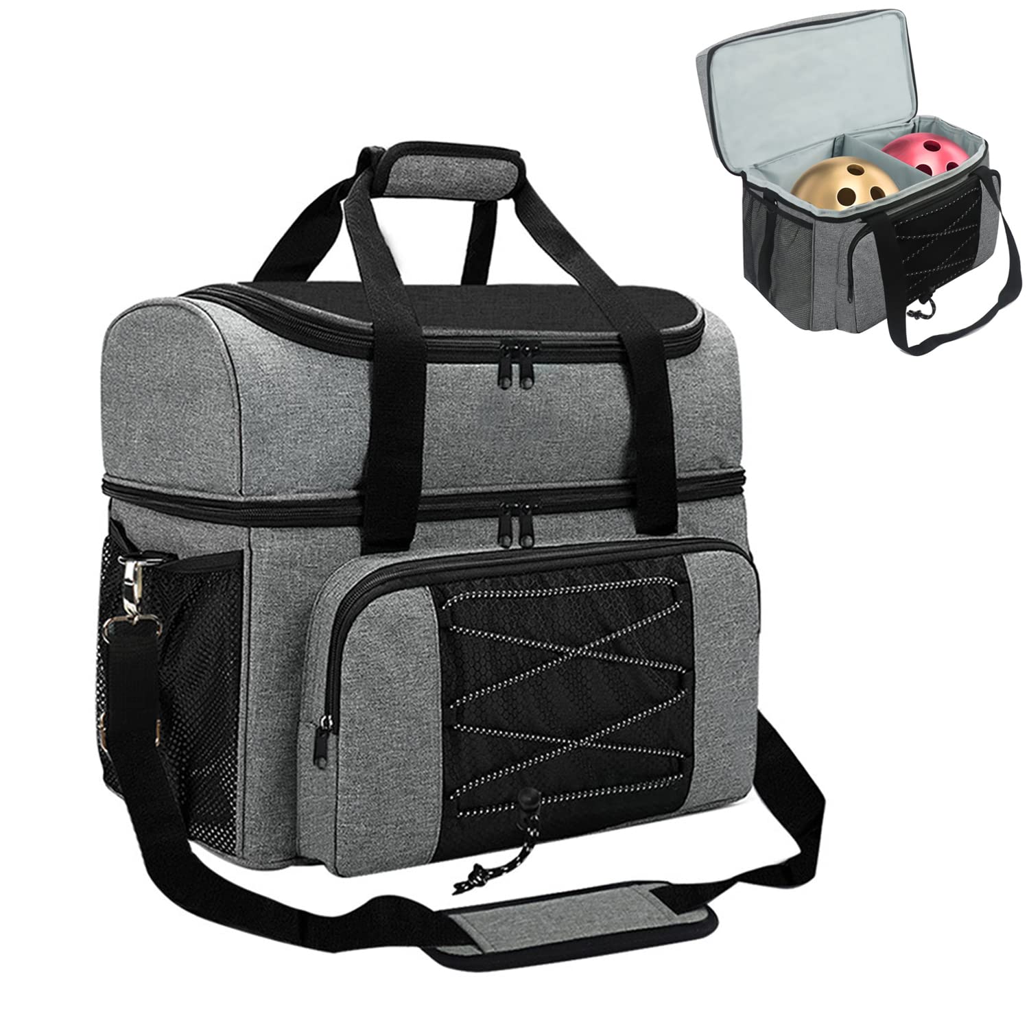 Jaffzora Bowling Ball Bag, 2 Balls Bowling Bag with Removable Padded Cushion and Ball Holder