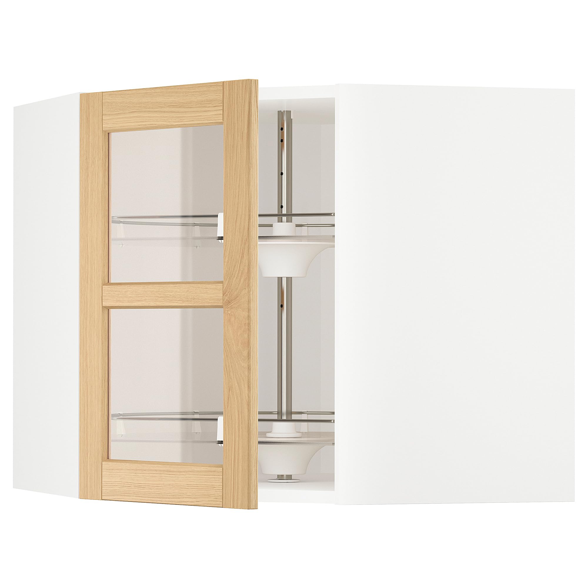 METOD Cabine murale d'angle avec carrousel verre blanc chêne 68x60 cm