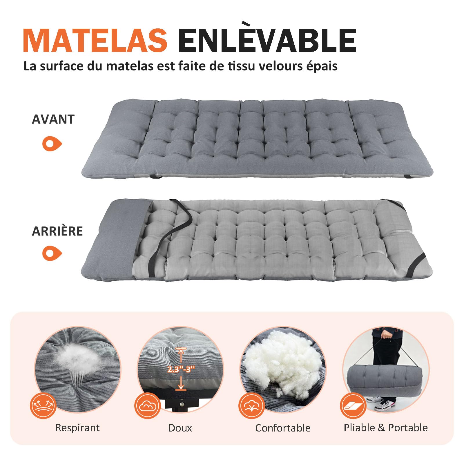 ATORPOK SHOP Lit de Camping Pliable Robuste pour Adultes，lit de Couchage avec capacité de 200 kg pour Bureau/Voyage/extérieur