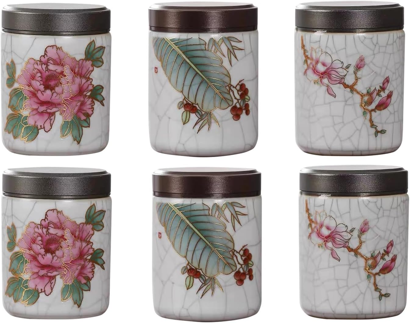 Small urns Set for 6-3 inches Metal Screw lid Ceramic Mini Urn 6 Piece, Funeral Memorial Tiny Urn Hold 3 Cubic inches， Keepsake Little Ashes Urns for Human， Pet