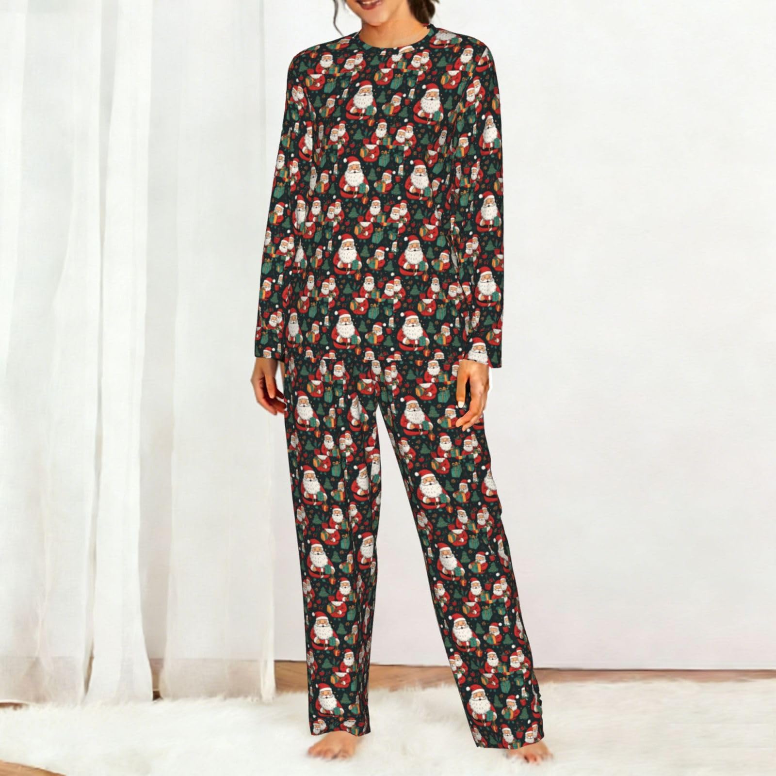 Pigiama da donna a maniche lunghe con stampa Merry Christmas Comodi abbigliamento da notte