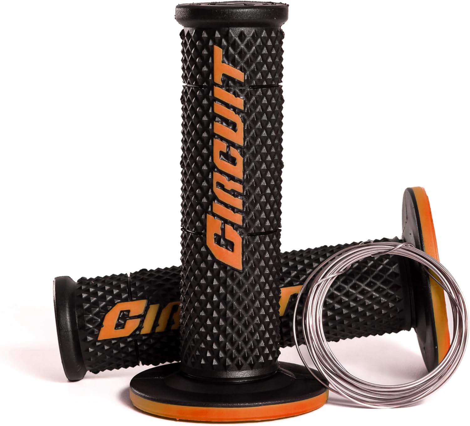 Circuit Equipment - Circuit V Motorcycle Grip - Internal Lock, Polymer and Full Diamond Texture - Black/Orange - Off-Road and Dual-Sport Use