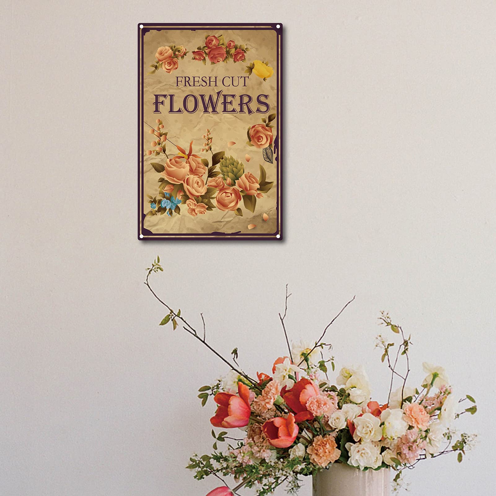 CREATCABIN – Targa In Metallo Floreale 20x30cm, Scritta 'Enjoy The Little Things', Retrò, Per Giardino E Casa, 2 Pezzi