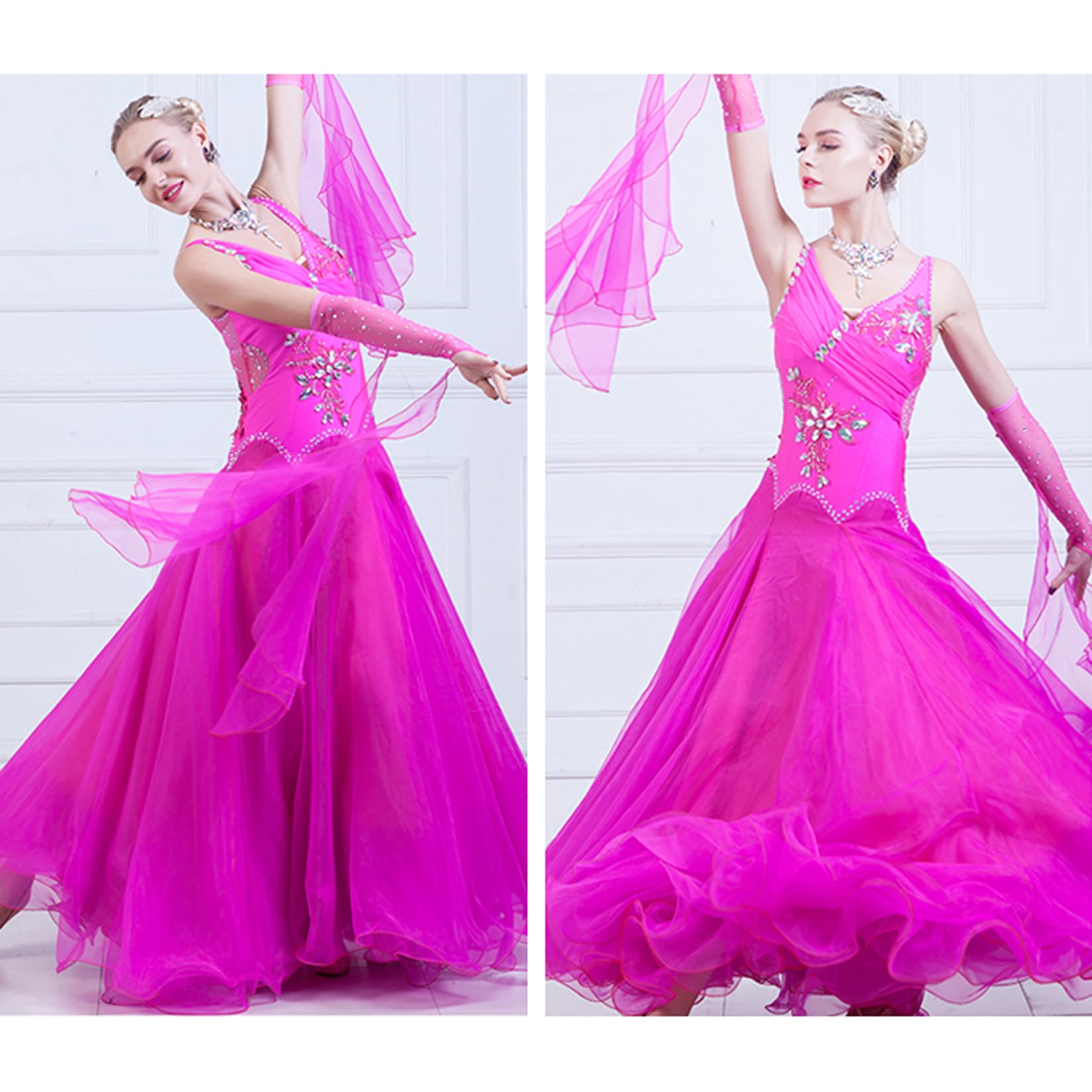 B,S, Abiti da Ballo da Sala Professionali Gonna Standard Nazionale Flamenco Cavo Costumi da Competizione Valzer Tinta Unita Abbigliamento da Spettacolo Moderno Elegante
