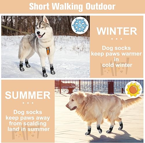 Miniatura 5 de BEAUTYZOO Calcetines antideslizantes para perros, zapatos de perro para pavimento fríocaliente, protectores de patas con empuñaduras, 3 pares para